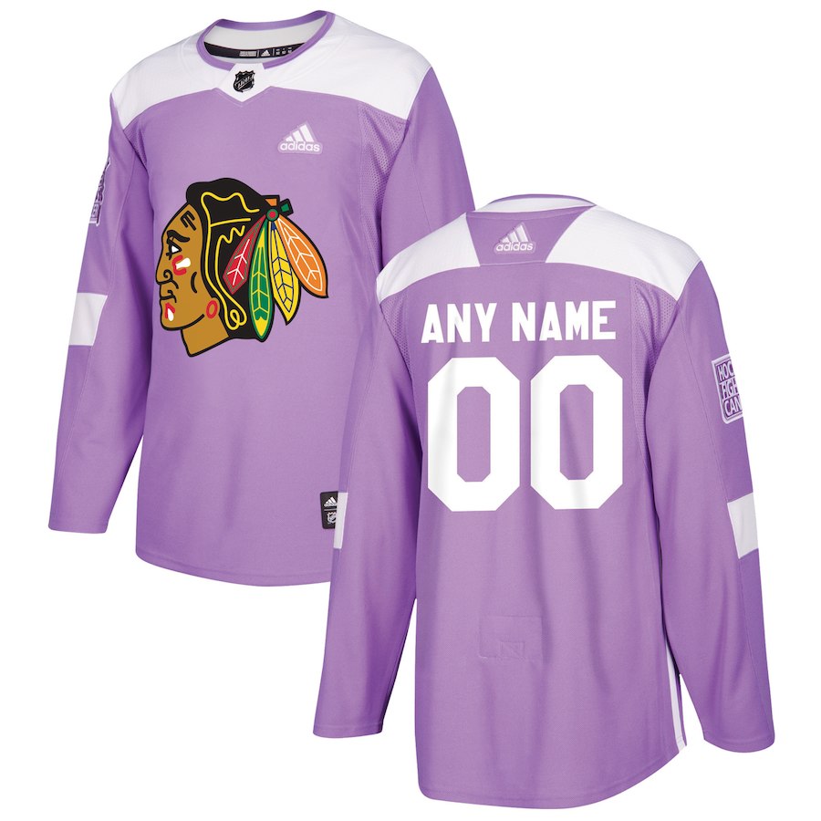 Men NHL adidas Chicago Blackhawks Purple 2018 Hockey Fights Cancer Custom Practice Jersey->anaheim ducks->NHL Jersey